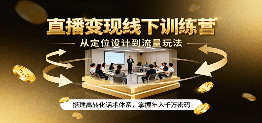 直播变现线下训练营,从定位设计到流量玩法,搭建高转化话术体系,掌握年入千万密码-副业吧