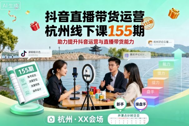 抖音直播带货运营杭州线下课155期，助力提升抖音运营与直播带货能力-副业吧