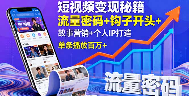 短视频变现秘籍,流量密码+钩子开头+故事营销+个人IP打造,单条播放百万+-副业吧