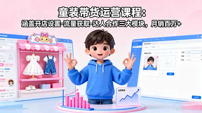 童装带货运营课程：涵盖开店设置-流量获取-达人合作三大模块，月销百万+-副业吧