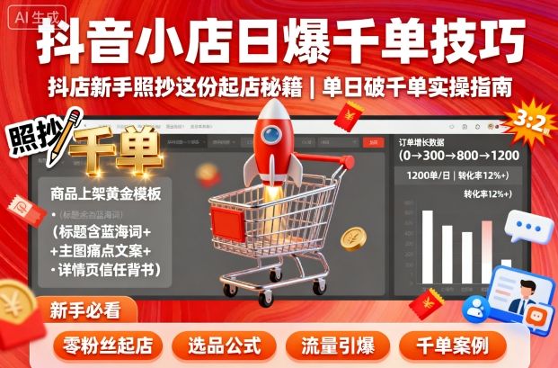 抖音小店日爆千单技巧，抖店新手照抄这份起店秘籍，单日破千单-副业吧