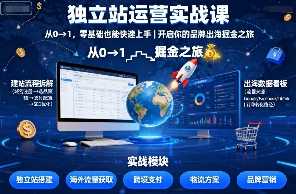 【精】独立站运营实战课，​从0到1，零基础也能快速上手，开启你的品牌出海掘金之旅-副业吧
