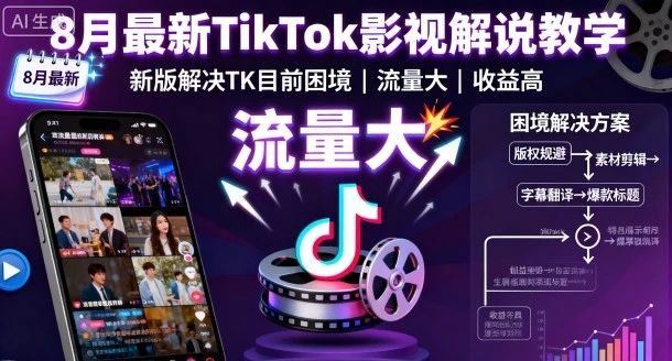 【精】8月最新TikTok影视解说教学，新版解决TK目前困境，流量大，收益高-副业吧