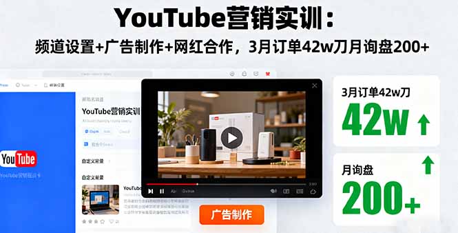 YouTube营销实训:频道设置+广告制作+网红合作,3月订单42w刀月询盘200+-副业吧