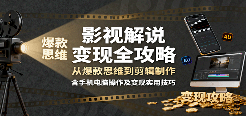 影视解说变现全攻略:从爆款思维到剪辑制作,含手机电脑操作及变现实用技巧-副业吧