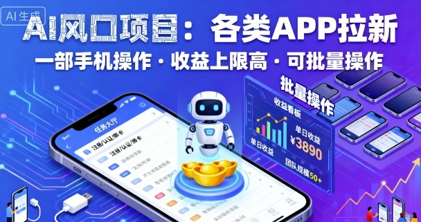 AI风口项目,各类APP拉新,一部手机就可以操作,收益上限高,可批量操作-副业吧