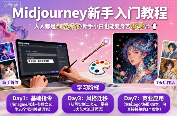 midjourney新手入门教程:人人都是AI艺术家,新手小白也能变身艺术大师-副业吧
