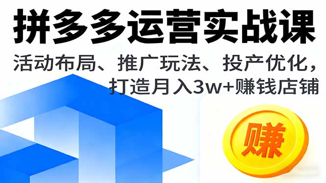 拼多多运营实战课，活动布局、推广玩法、投产优化，打造月入3w+赚钱店铺-副业吧
