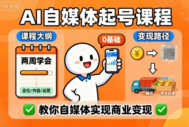 AI自媒体起号课程，0基础小白两周学会，教你自媒体实现商业变现-副业吧