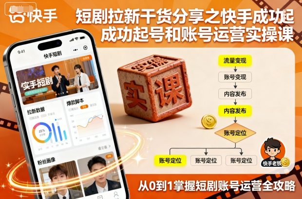 短剧拉新干货分享之快手成功起号和账号运营实操课-副业吧