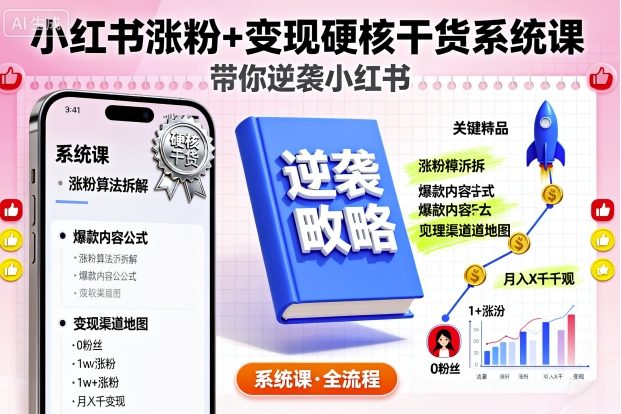 小红书涨粉+变现硬核干货系统课，带你逆袭小红书-副业吧