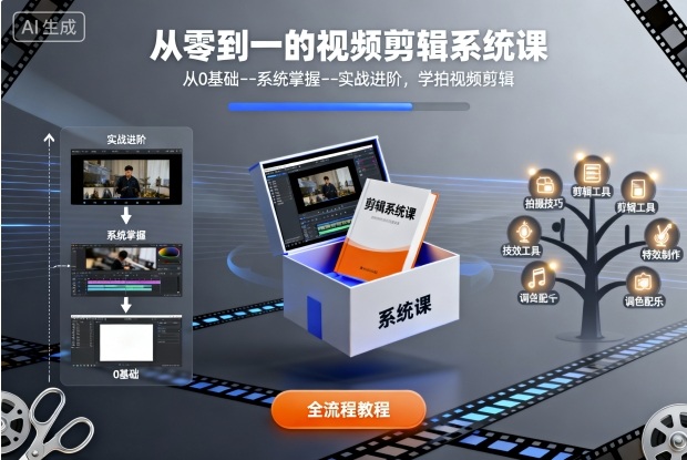 从零到一的视频剪辑系统课，从0基础–系统掌握–实战进阶，学拍视频剪辑-副业吧