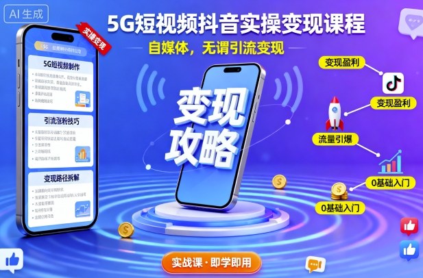 5G短视频抖音实操变现课程，自媒体，无谓引流变现-副业吧