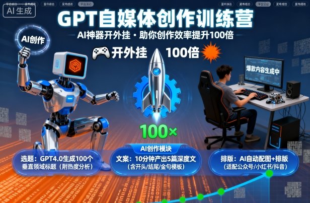 【精】GPT自媒体创作训练营：AI神器开外挂，助你创作效率提升100倍-副业吧