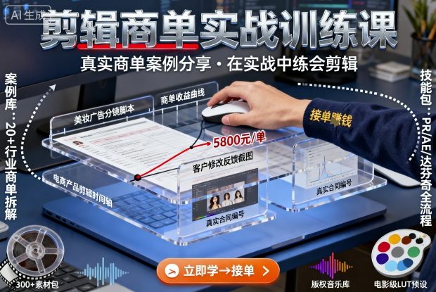 【精】剪辑商单实战训练课，真实商单案例分享，在实战中练会剪辑-副业吧
