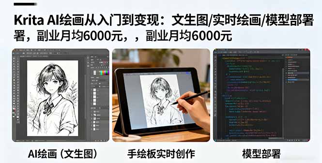 Krita AI绘画从入门到变现：文生图/实时绘画/模型部署，副业月均6000元-副业吧