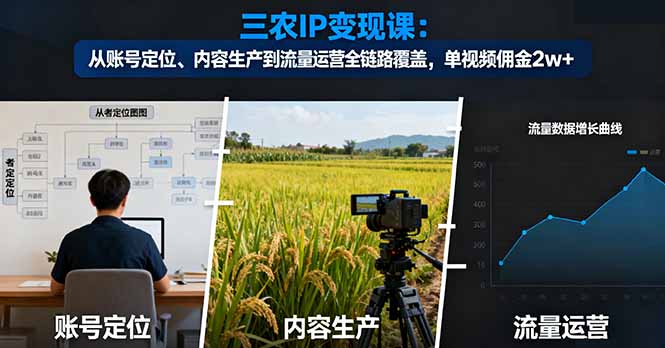 三农IP变现课:从账号定位、内容生产到流量运营全链路覆盖,单视频佣金2w+-副业吧