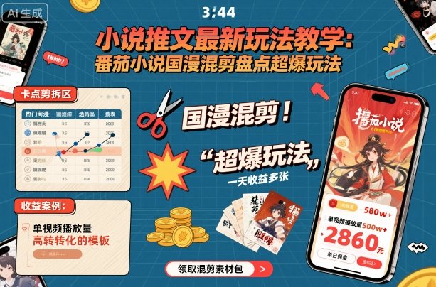 小说推文最新玩法教学,番茄小说国漫混剪盘点超爆玩法,全程干货,一天收益多张-副业吧