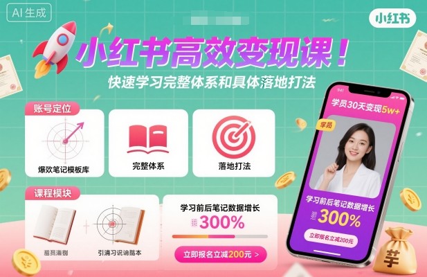 小红书高效变现课，快速学习小红书完整体系和具体落地打法-副业吧