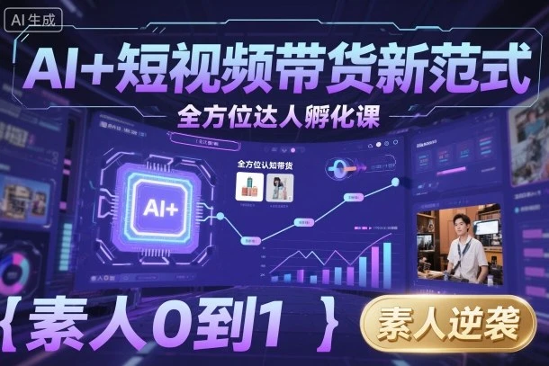 AI+短视频带货新范式全方位达人孵化课，素人也可以从0到1，全方位认知短视频带货-副业吧