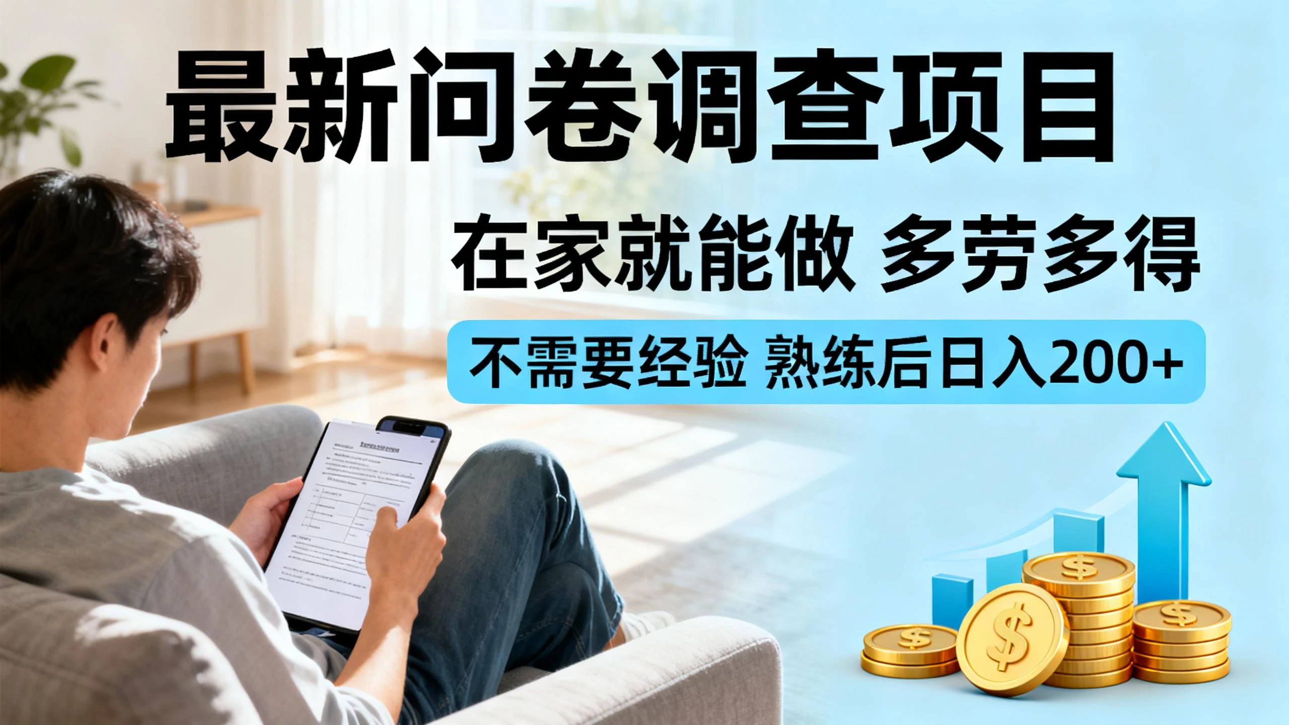 最新问卷调查项目，在家就能做，多劳多得，不需要经验，熟练后日入200+-副业吧
