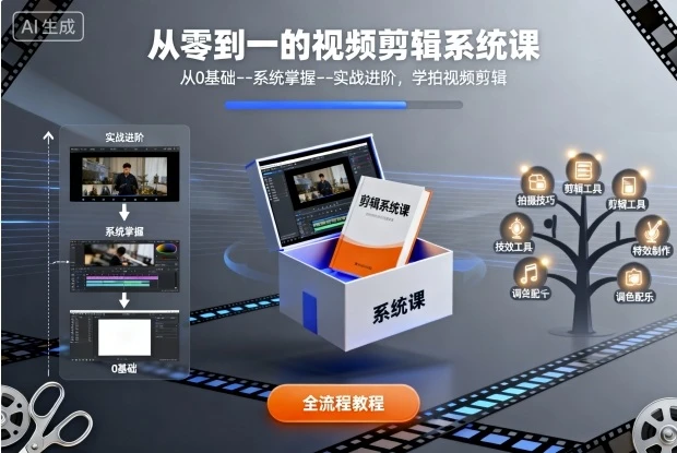 【精】从零到一的视频剪辑系统课，从0基础–系统掌握–实战进阶，学拍视频剪辑-副业吧