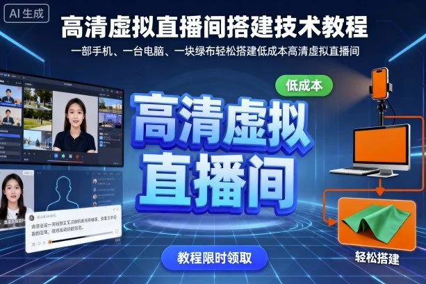 高清虚拟直播间搭建技术教程，一部手机、一台电脑、一块绿布轻松搭建低成本高清虚拟直播间-副业吧