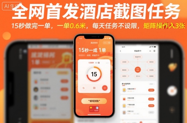 全网首发酒店截图任务,15秒做完一单,一单0.6米,每天任务不设限,矩阵操作日入3张【揭秘】-副业吧