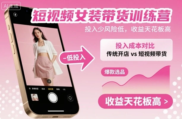 短视频女装带货训练营，投入少风险低，收益天花板高-副业吧