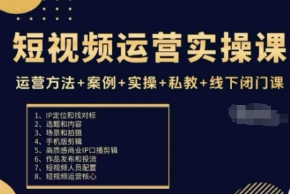 短视频运营实操课,运营方法+案例+实操+私教+线下闭门课-副业吧