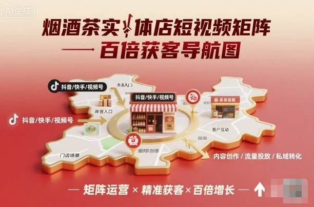 【精】烟酒茶实体店短视频矩阵百倍获客导航图-副业吧