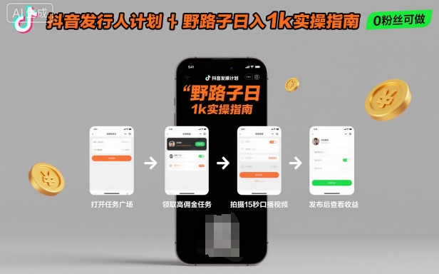 抖音发行人计划全新野路子玩法,随时随地,只要有手机,就能操作,日入1k+【揭秘】-副业吧