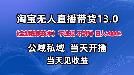 淘宝无人直播13.0,公域私域技术,不封号,不违规布局下半年旺季赛道,日入1K+(独家技术)【揭秘】-副业吧