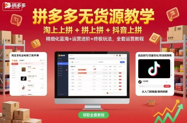 【精】拼多多无货源教学，淘上拼+拼上拼+抖上拼，精细化蓝海+运营进阶+终极玩法，全套运营教程-副业吧