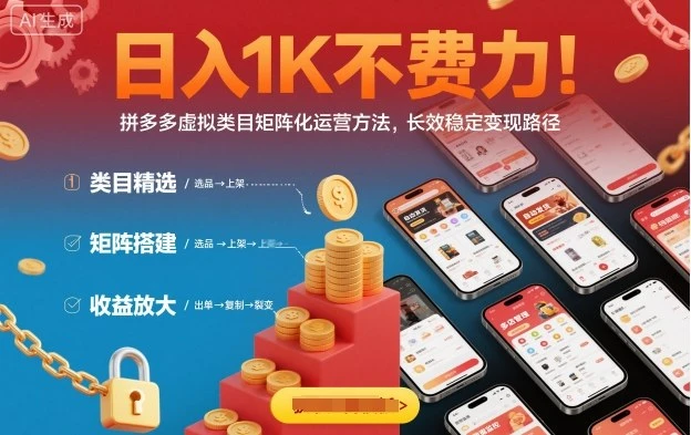 日入1K不费力！拼多多虚拟类目矩阵化运营方法，长效稳定变现路径-副业吧