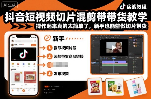抖音短视频切片混剪带货教学,操作起来真的太简单了,新手也能做切片带货-副业吧