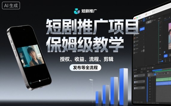 短剧推广项目保姆级教学，授权、收益、流程、剪辑，发布等全流程-副业吧