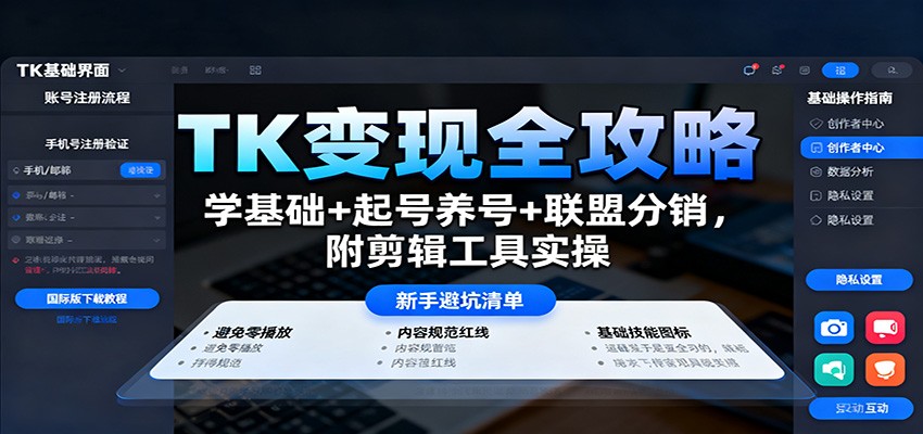 TK变现全攻略:学基础+起号养号+联盟分销,附剪辑工具实操-副业吧