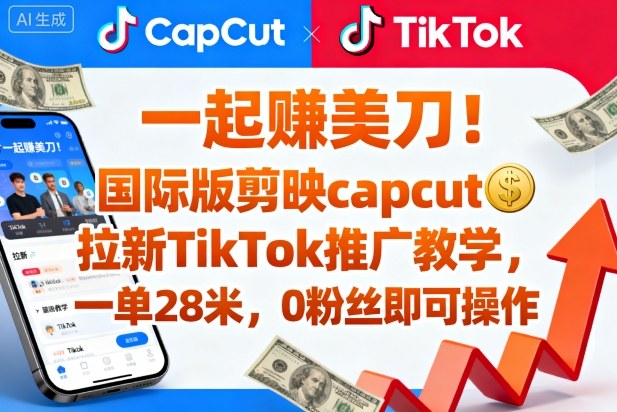 一起賺美刀!国际版剪映capcut拉新TikTok推广教学,一单28米,0粉丝即可操作(附推广入口和教学)-副业吧