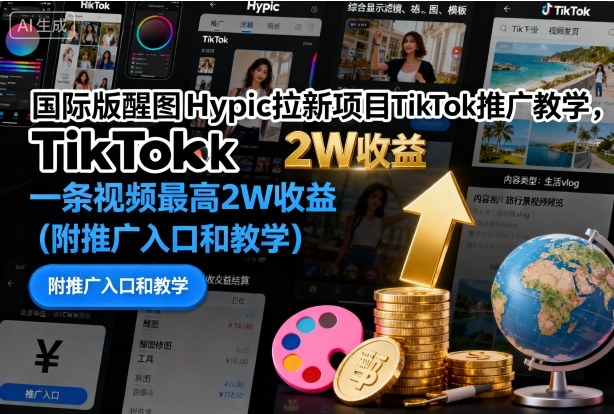 国际版醒图Hypic拉新项目TikTok推广教学,一条视频最高2W收益(附推广入口和教学)-副业吧