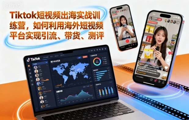 【精】Tiktok短视频出海实战训练营，如何利用海外短视频平台实现引流、带货、测评-副业吧
