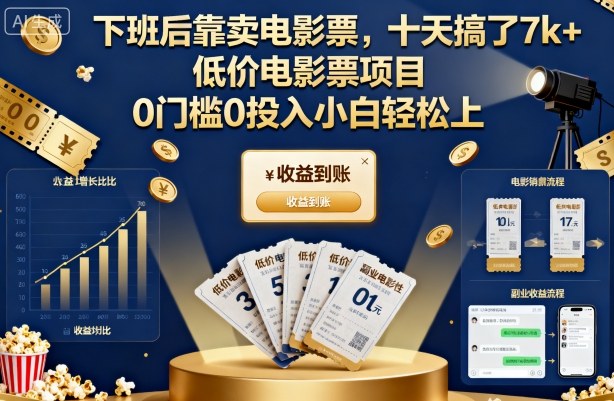 下班后靠卖电影票，十天搞了7k+，低价电影票项目，0门槛0投入小白轻松上手【揭秘】-副业吧