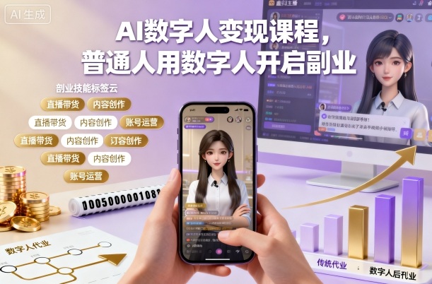 AI数字人变现课程，普通人用数字人开启副业-副业吧