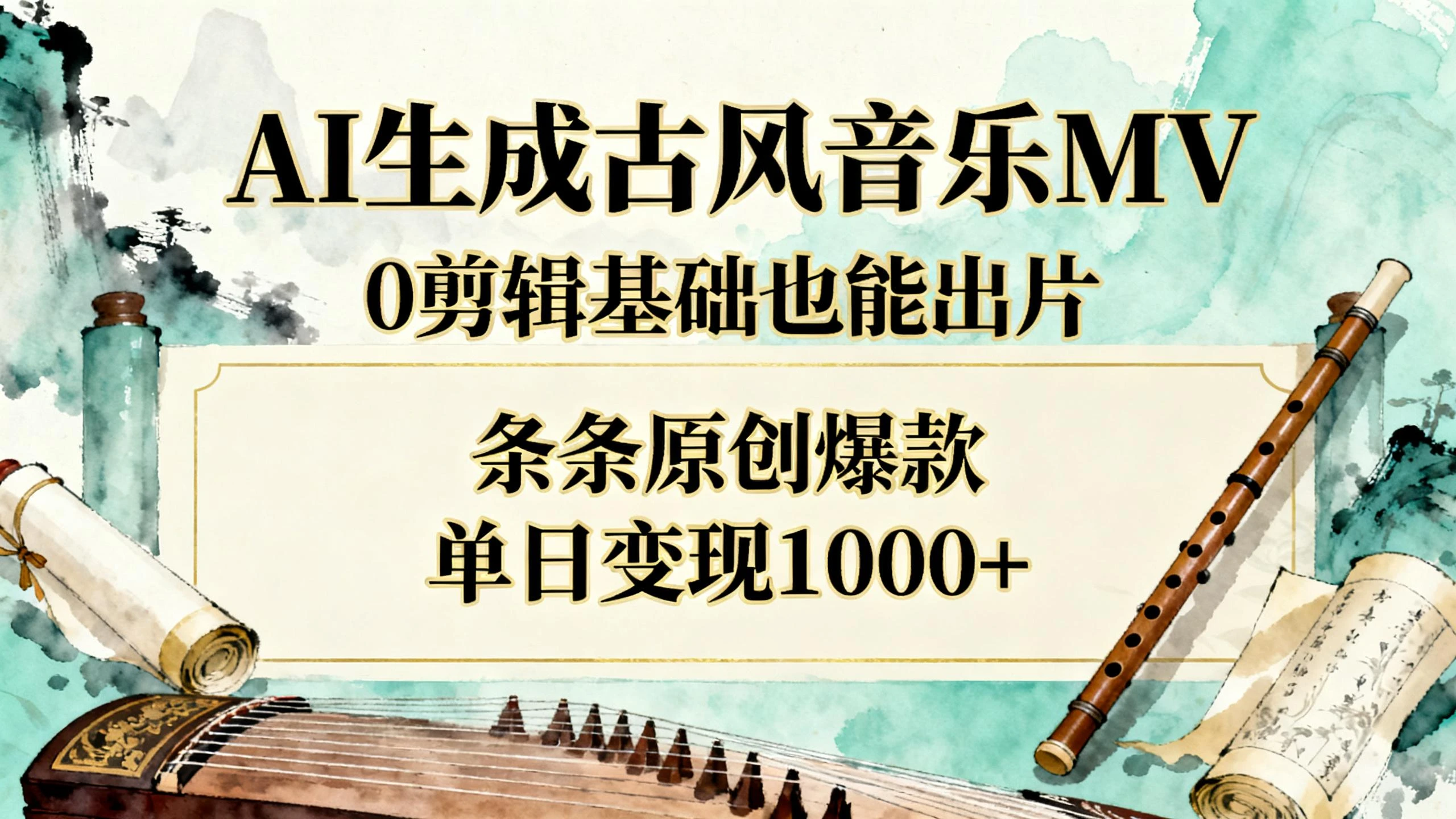 AI生成古风音乐MV，0剪辑基础也能出片，条条原创爆款，单日变现1000+-副业吧