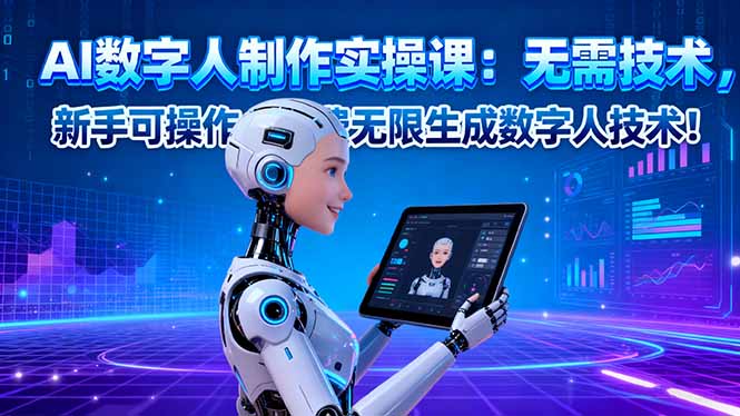 AI数字人制作实操课:无需技术,新手可操作,免费无限生成数字人技术!-副业吧