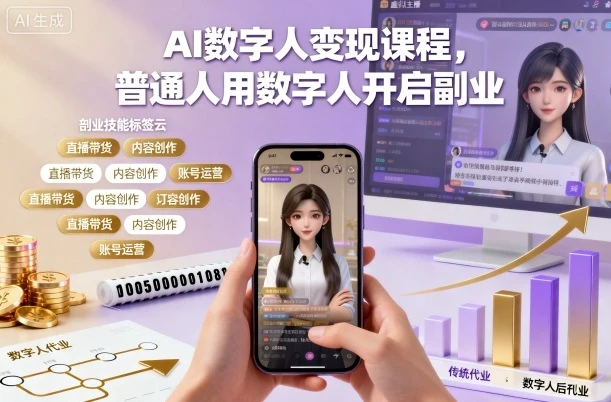 AI数字人变现课程，普通人用数字人开启副业-副业吧