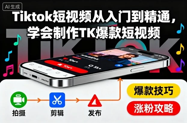 【精】Tiktok短视频从入门到精通，学会制作TK爆款短视频-副业吧