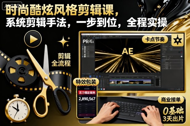 时尚酷炫风格剪辑课，系统剪辑手法，一步到位，全程实操-副业吧