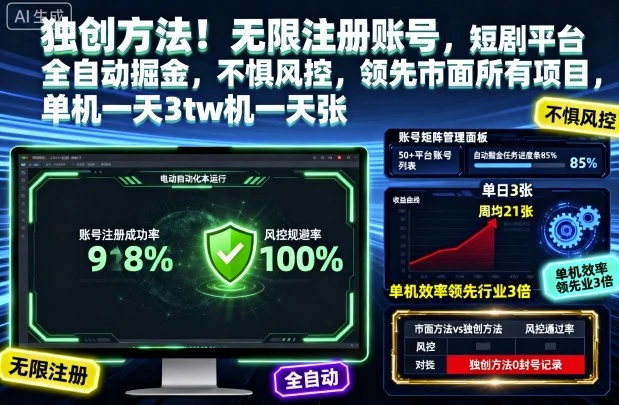 独创方法！无限注册账号，短剧平台全自动掘金，不惧风控，领先市面所有项目，单机一天3张【揭秘】-副业吧