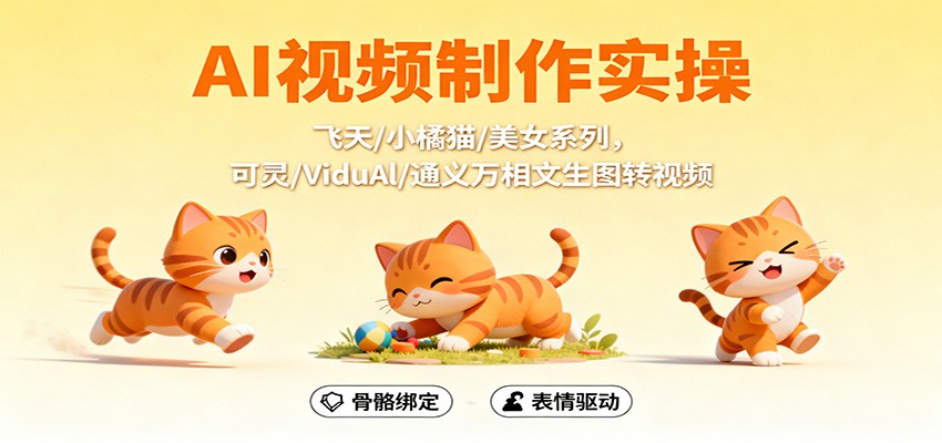 AI视频制作实操,飞天/小橘猫/美女系列,可灵/ViduAl/通义万相文生图转视频-副业吧